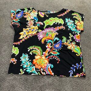 Ralph Lauren Black Tshirt With Bold Bright Flower Print Size Medium? VGUC